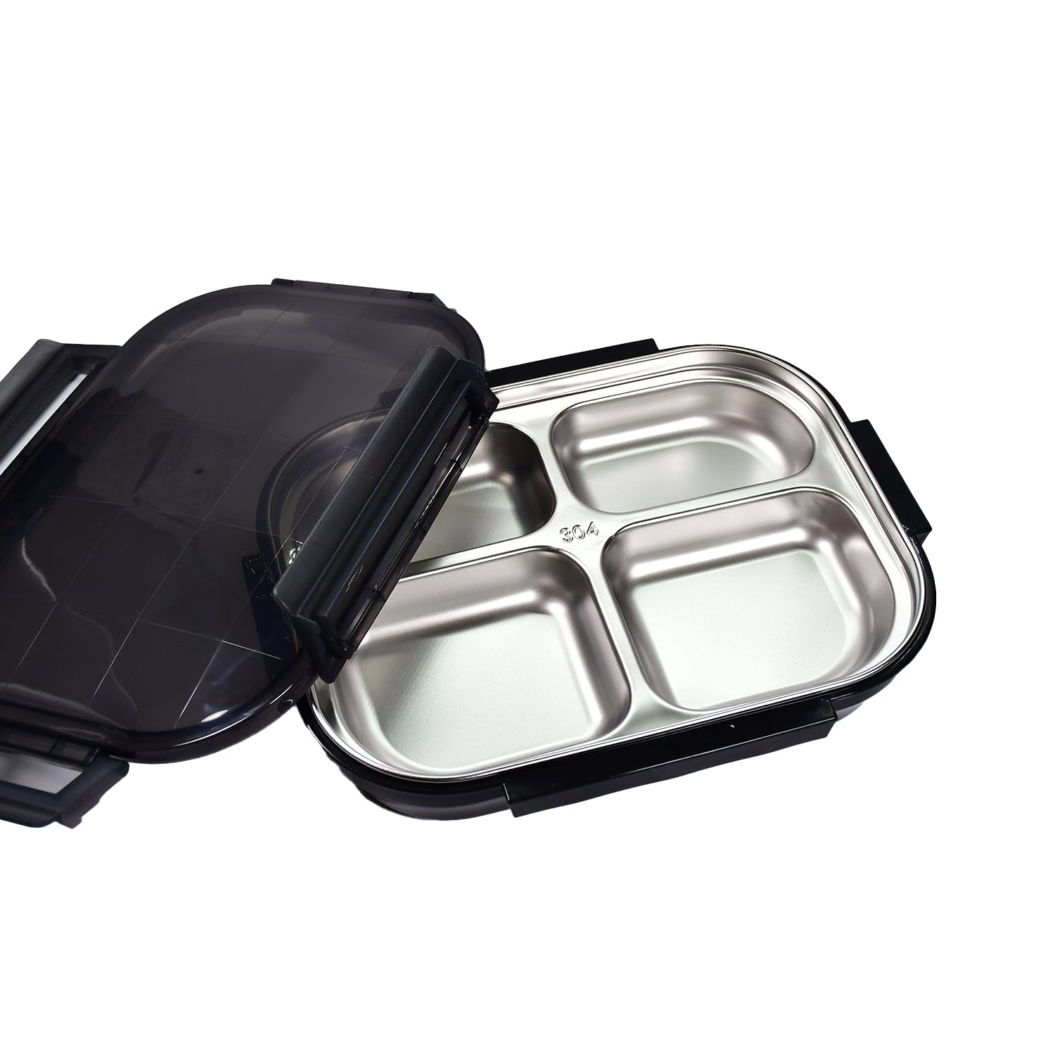 2979 Black Transparent 4 Compartment Lunch Box for Kids and adults, Stainless Steel Lunch Box with 4 Compartments. DeoDap 2979 Black Transparent 4 Compartment Lunch Box for Kids and adults, Stainless Steel Lunch Box with 4 Compartments. DeoDap